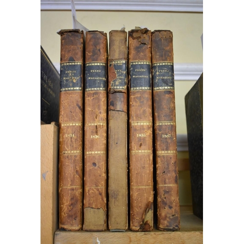 89 - PENNY MAGAZINE: collection of 5 vols for years 1832, 34, 35, 36 & 37, contemp half calf, worn an... 