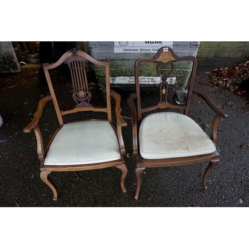 1056 - Two antique inlaid elbow chairs.Payment must be made in advance of collection which is strictly by a... 