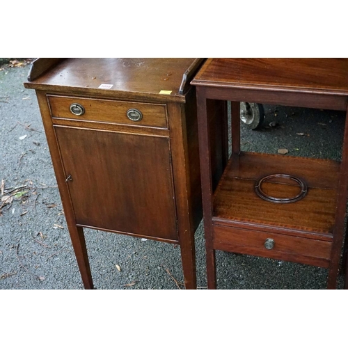 1058 - A Victorian mahogany pot cupboard; together with two shaving stands and an old chair.Payment must be... 