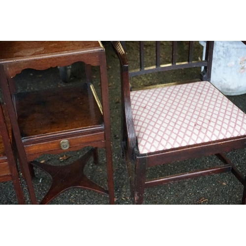 1058 - A Victorian mahogany pot cupboard; together with two shaving stands and an old chair.Payment must be... 