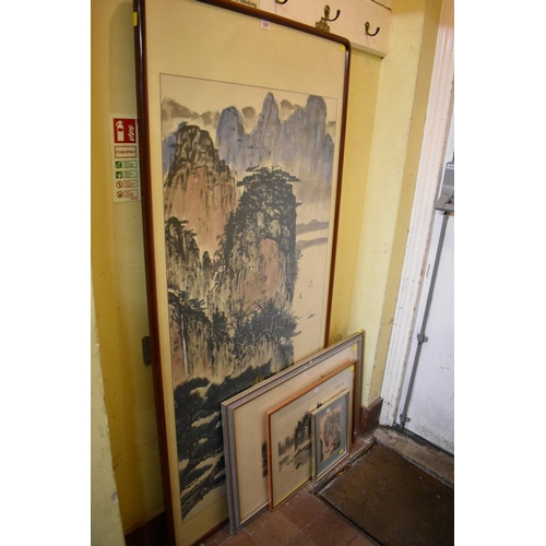 1097 - Chinese School, a landscape, signed, watercolour, 135 x 68cm; together with three further Chinese la... 