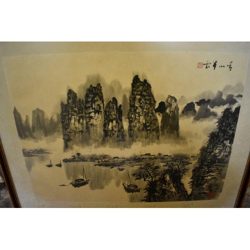 1097 - Chinese School, a landscape, signed, watercolour, 135 x 68cm; together with three further Chinese la... 