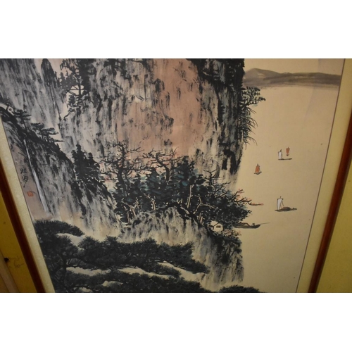 1097 - Chinese School, a landscape, signed, watercolour, 135 x 68cm; together with three further Chinese la... 