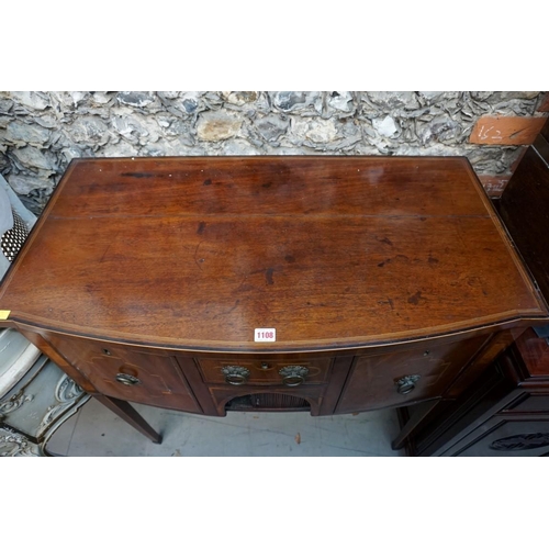 1108 - A small early 19th century mahogany and line inlaid bowfront sideboard, 91.5cm wide. ... 