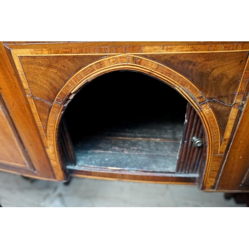 1108 - A small early 19th century mahogany and line inlaid bowfront sideboard, 91.5cm wide. ... 