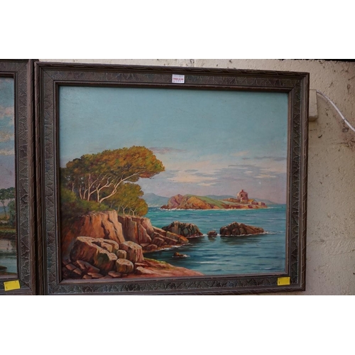 1115 - G Haguaip, coastal scene; river landscape, a pair, each signed, oil on board, 37 x 45cm. (2)... 