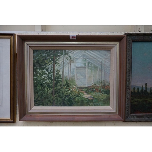 1116 - Norman Battershill, greenhouse interior, signed, oil on canvasboard, 29 x 39.5cm; together with Norm... 