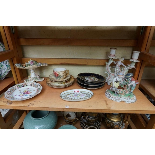 1129 - A small collection of English and Continental pottery and porcelain, to include a pair of Samson boc... 