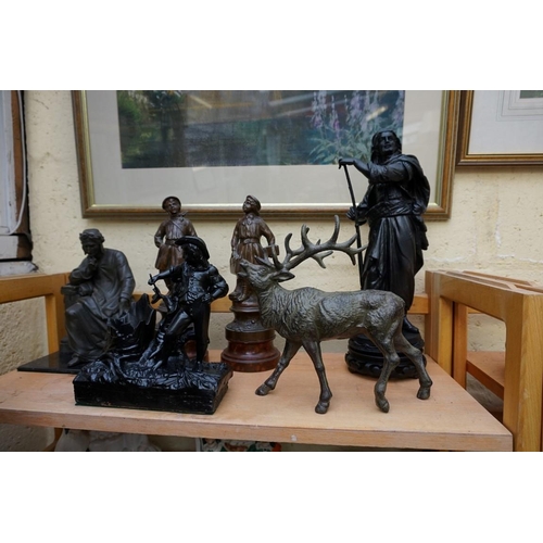 1132 - A small collection of spelter and other patinated metal figures, largest 33cm high.