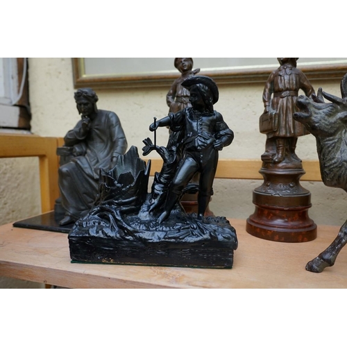 1132 - A small collection of spelter and other patinated metal figures, largest 33cm high.