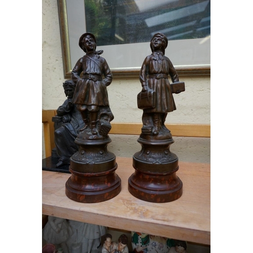 1132 - A small collection of spelter and other patinated metal figures, largest 33cm high.