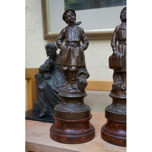 1132 - A small collection of spelter and other patinated metal figures, largest 33cm high.