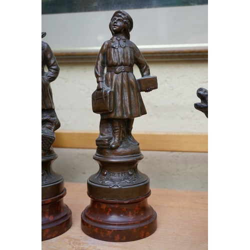 1132 - A small collection of spelter and other patinated metal figures, largest 33cm high.