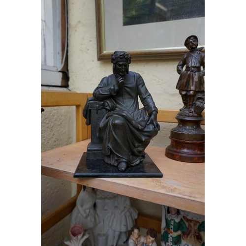 1132 - A small collection of spelter and other patinated metal figures, largest 33cm high.