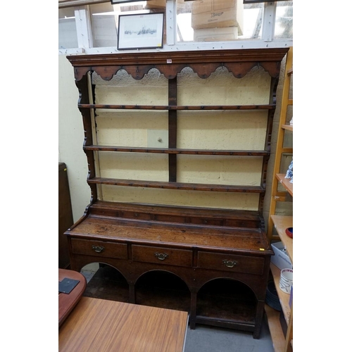 1136 - A late 18th/early 19th century oak potboard dresser and rack, 145cm wide. ... 