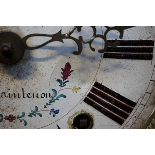 1142 - A 19th century Continental eight day longcase clock dial and movement, with 8.5in enamel circul... 