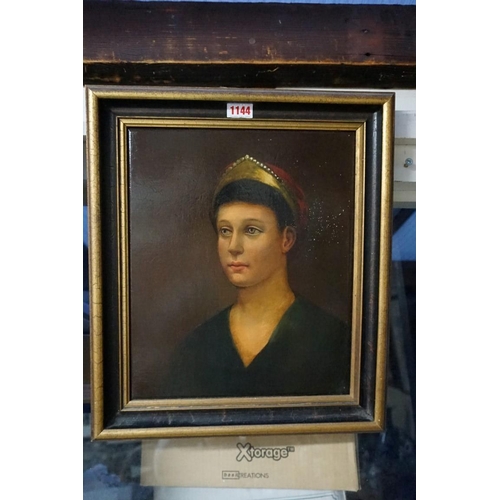 1144 - European School, late 19th/early 20th century, head and shoulders portrait of a young lady, oil on b... 