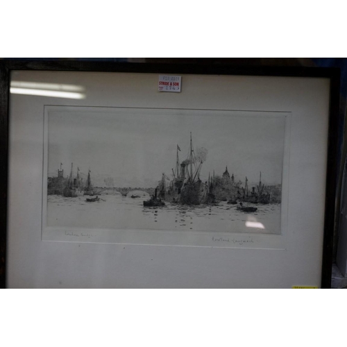 1145 - Rowland Langmaid, 'Galleons Reach'; 'London Bridge', two works, each signed in pencil, etching, pl.1... 