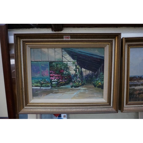 1147 - Norman Battershill, 'Flower Market, Paris', signed, oil on board, 26.5 x 37cm. ... 