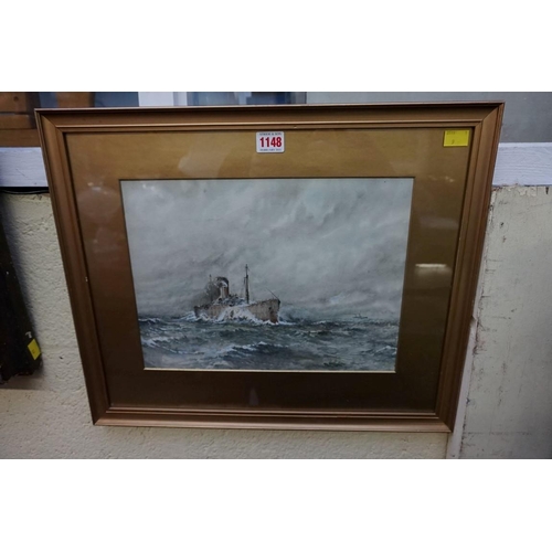 1148 - English School, a World War I battleship, watercolour and gouache, 25 x 34cm.