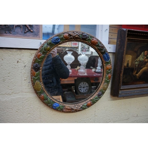 1151 - A barbola framed circular wall mirror, 42.5cm diameter. 