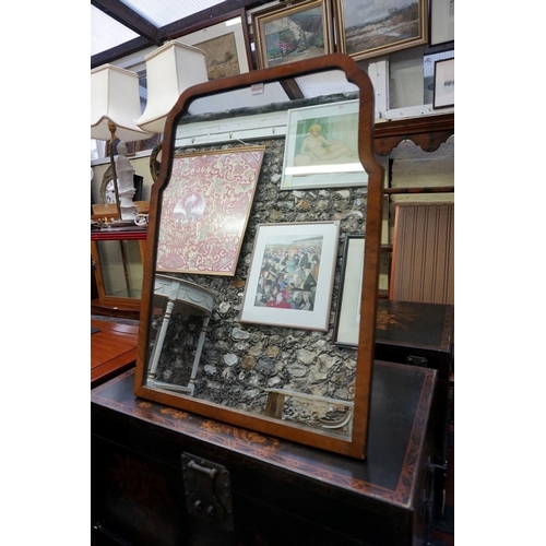 1157 - A 1930s walnut triptych mirror, 68.5cm wide; together with another similar easel back example, 58.5c... 