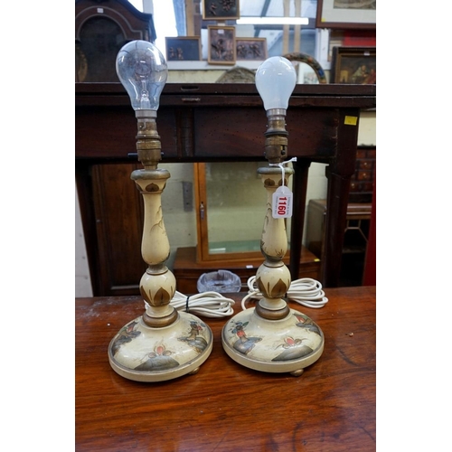 1160 - A pair of chinoiserie table lamps, height excluding fitting 28cm. 