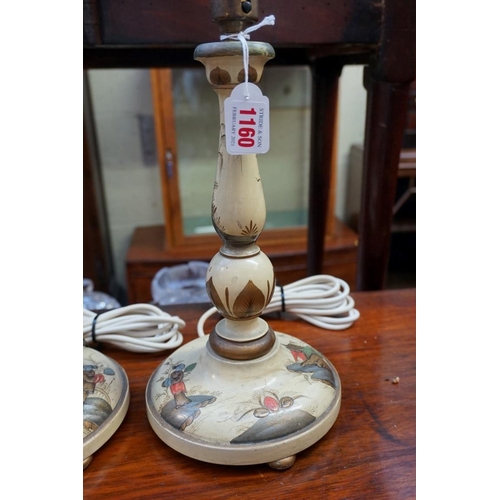 1160 - A pair of chinoiserie table lamps, height excluding fitting 28cm. 