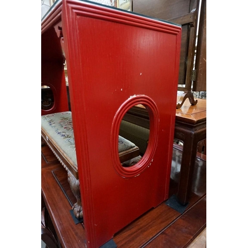 1163 - A Chinese red lacquered alter type table, 72 cm high x 127cm wide. 