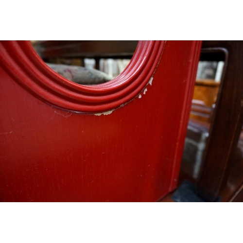 1163 - A Chinese red lacquered alter type table, 72 cm high x 127cm wide. 