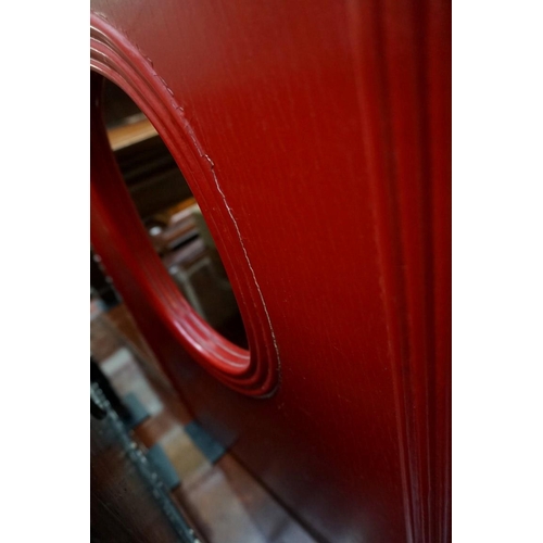 1163 - A Chinese red lacquered alter type table, 72 cm high x 127cm wide. 