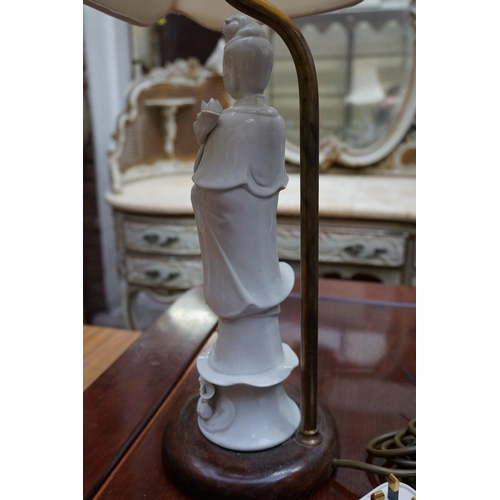 1164 - A pair of Chinese blanc de chine Guanyin figural table lamps, the figures 31.5cm high.... 