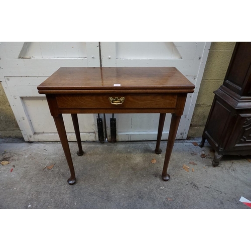 1166 - An 18th century mahogany rectangular tea table, with frieze drawer, 76cm wide.