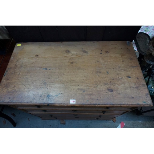 1167 - A 19th century Continental pine chest of drawers, 89cm wide.