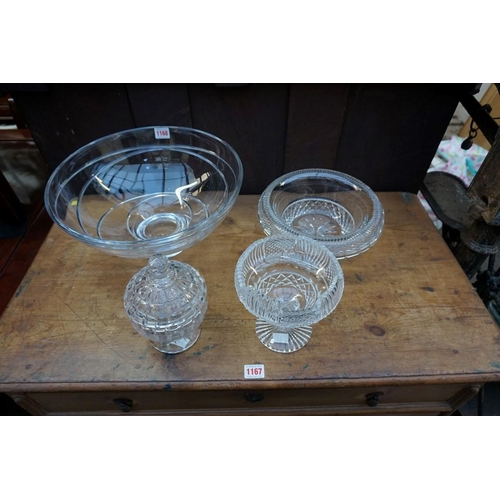 1168 - Four pieces of cut glass, to include: a large Stuart 'Jasper Conran' circular bowl, 35cm diameter.... 