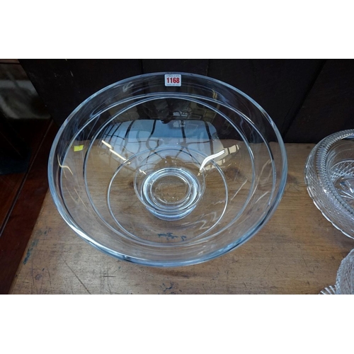 1168 - Four pieces of cut glass, to include: a large Stuart 'Jasper Conran' circular bowl, 35cm diameter.... 