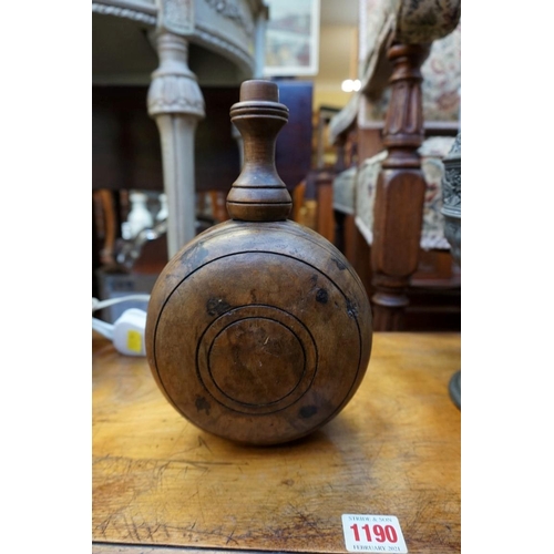 1175 - A small group of treen, comprising: a small propeller 76cm long; an olive wood sand timer, 19.5cm hi... 