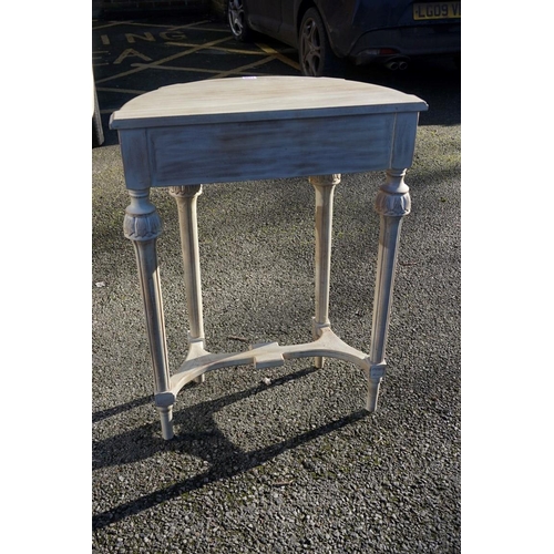 1196 - A small pair of reproduction grey painted console tables, 61cm wide.