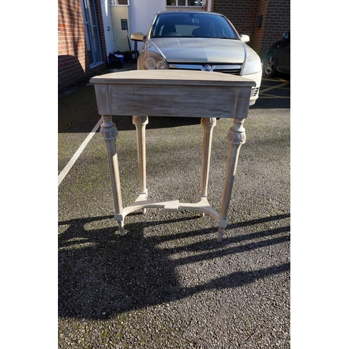 1196 - A small pair of reproduction grey painted console tables, 61cm wide.