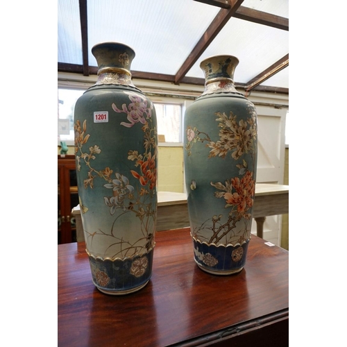 1201 - A large pair of Japanese Satsuma pottery vases, 56.5cm high.