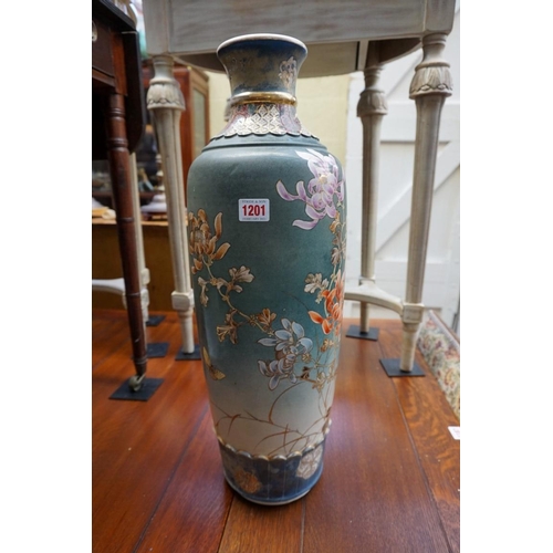 1201 - A large pair of Japanese Satsuma pottery vases, 56.5cm high.