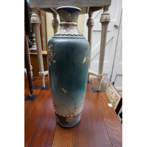 1201 - A large pair of Japanese Satsuma pottery vases, 56.5cm high.