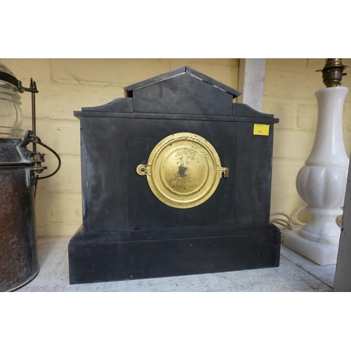 1213 - An Ansonia slate and marble architectural mantel clock, 32cm high.