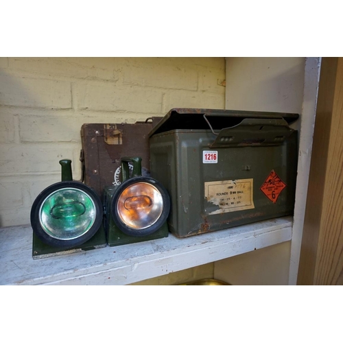 1216 - Railwayana: a pair of vintage Bardic Systems Ltd signalling lamps, each with broad arrow mark; toget... 