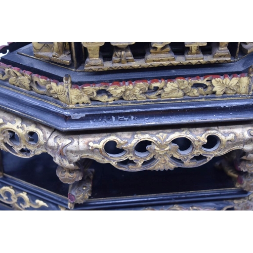 1246 - A Chinese gilt lacquered altar box, cover and stand, late Qing, 34.5cm.