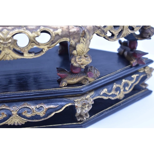 1246 - A Chinese gilt lacquered altar box, cover and stand, late Qing, 34.5cm.