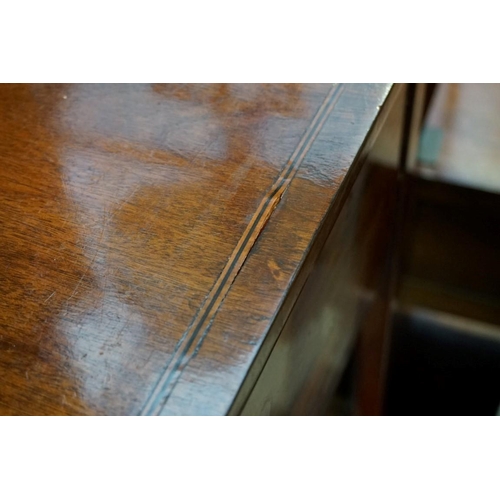 1272 - An antique mahogany and line inlaid kneehole side table, 90.5cm wide.