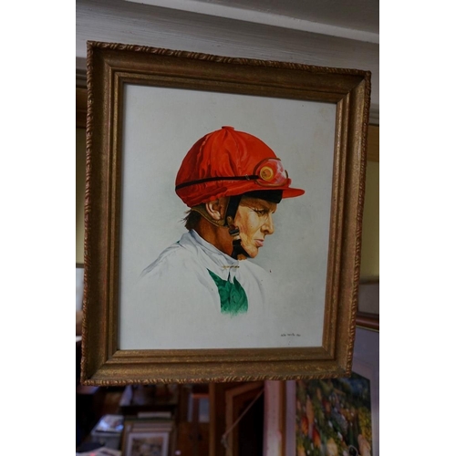 1283 - Mike Norris, 'Pat Eddery'; 'Willy Carson', a pair, each signed and dated 1990, oil on board, 29 x 24... 