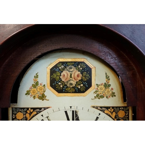 1285 - A George III oak and inlaid eight day longcase clock, the 12in arched painted dial indistinctly insc... 