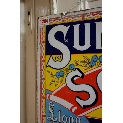 1294 - A vintage 'Sunlight Soap' enamel sign, 38 x 49.5cm, (a.f.).